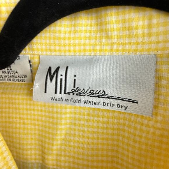 Gingham Top Butter Yellow Embroidered Daisies Bees Button Down Shirt Gardencore - Picture 4 of 7